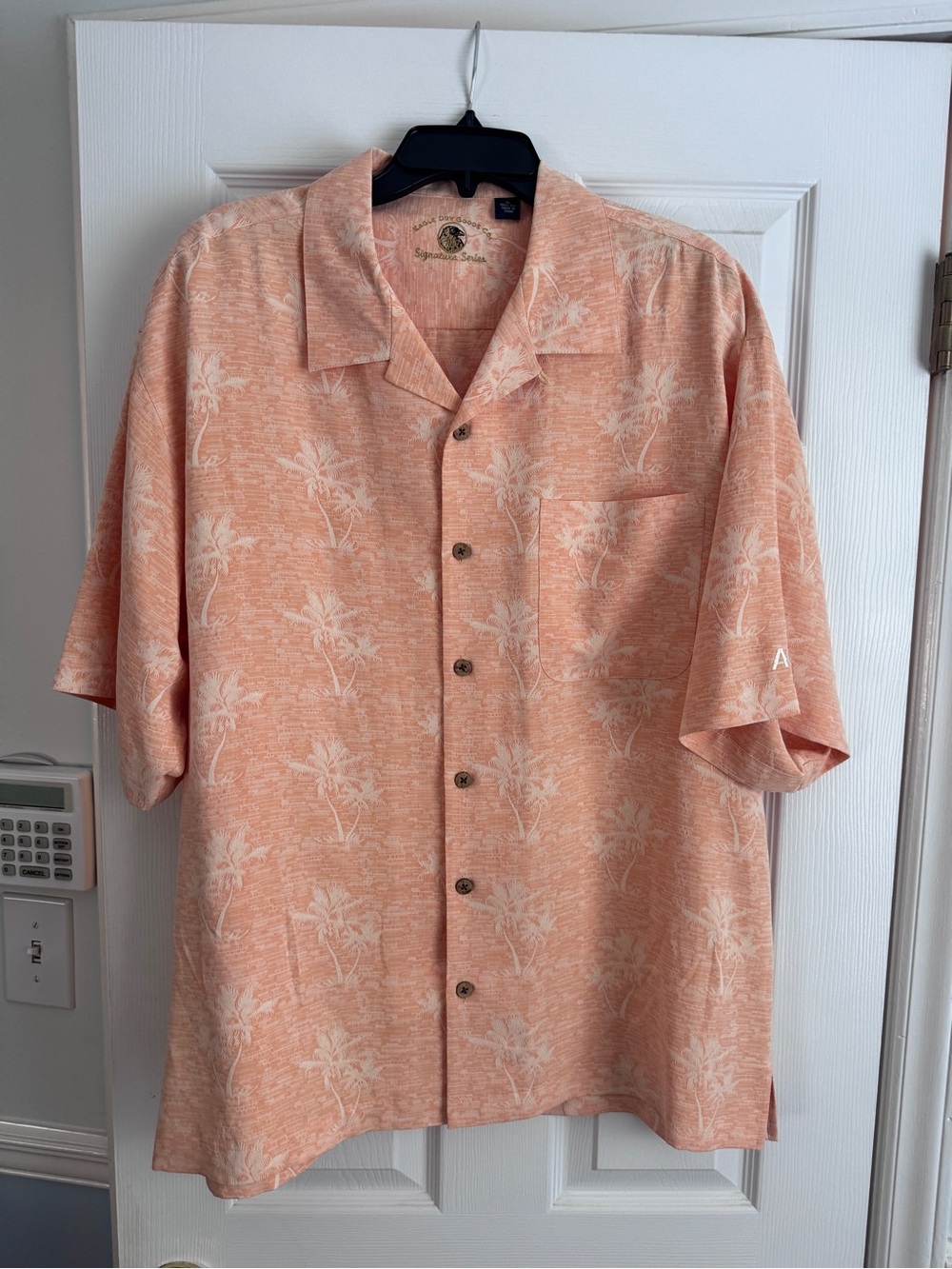 Eagle Dry Goods Co Signature Series 100% Silk Camp Shirt XL Palm Trees Peach ACC